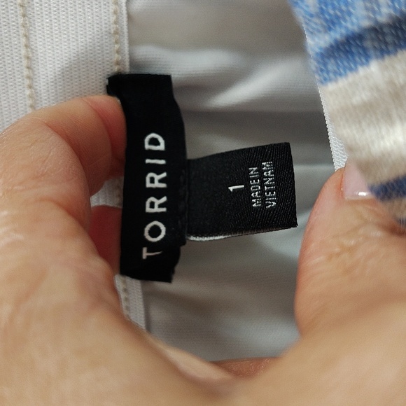 Torrid Skirt 1X Blue And Beige Stripe Linen Blend Elastic Stretch Waist Lined - Picture 3 of 6